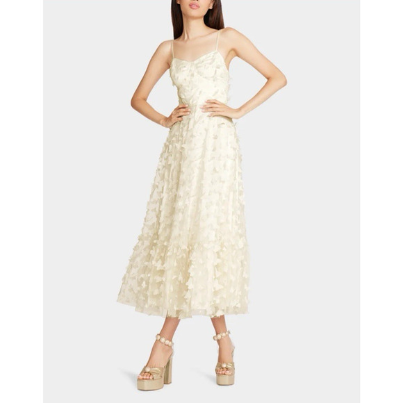 Betsey Johnson XS Dress Maxi Cream Butterfly Wedding Party Vacation Bridal NWT - Picture 1 of 12